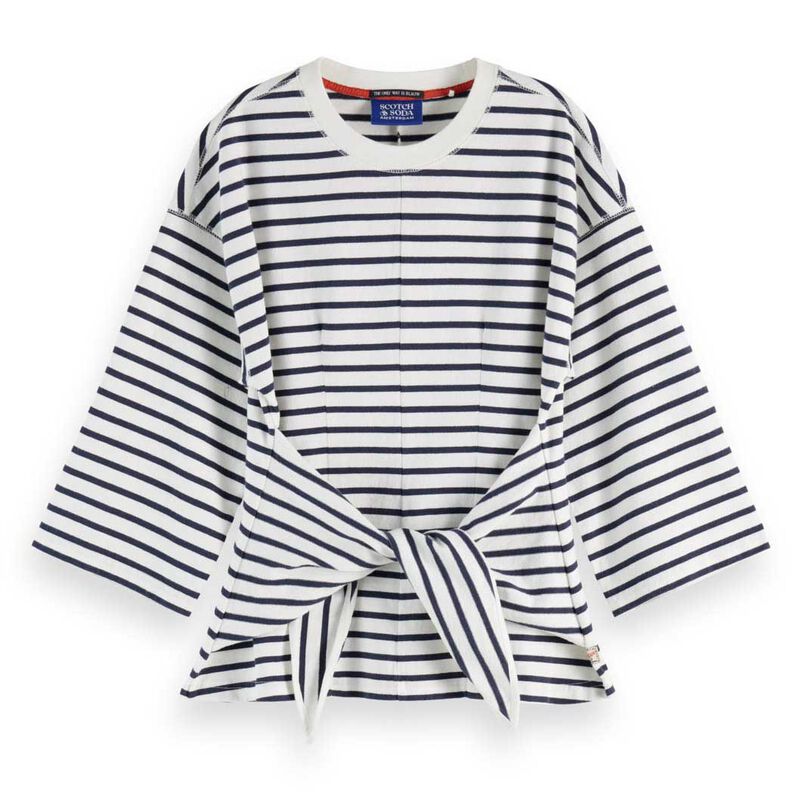 Scotch & Soda Washed Striped Breton Tee With Shaping Details image number 2